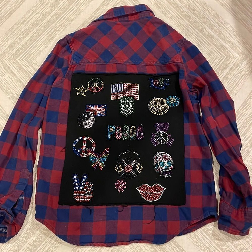 Butter Girls Checkered Sparkle Patch Flannel Shirt